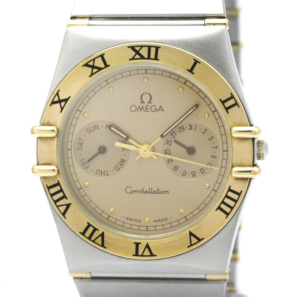 OMEGA Constellation Day Date 18K Gold Steel Quartz Mens Watch 396.1070 Polished
